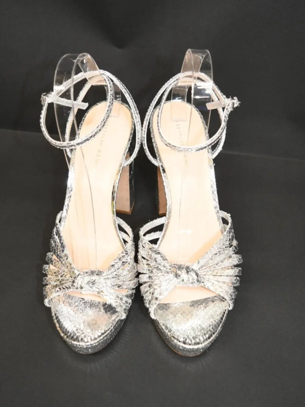 $500 LOEFFLER RANDAL Rivka Knot Platform Sandals LEATHER SILVER 9 (DD5)
